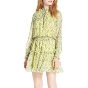 NSR Women’s Emma Floral Print Ruffle Dress Yellow Long Sleeve Flowy Light Spring